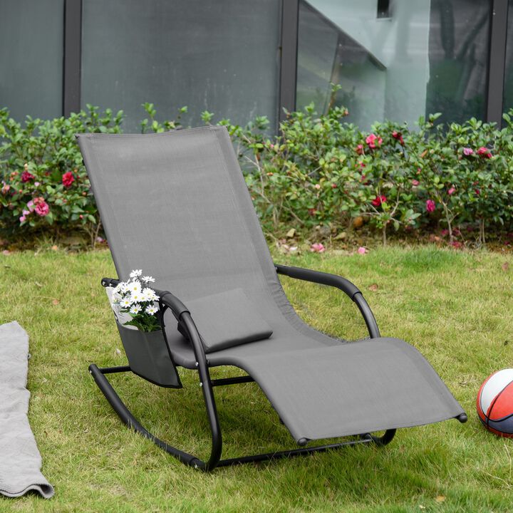 Grey Patio Comfort: Rocking Sun Lounger with Detachable Pillow