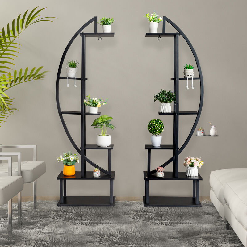6-Tier Half Moon Plant Stand Set of 2, Outdoor & Indoor Flower Display
