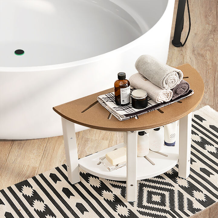 Waterproof HDPE Shower Bench with Semicircular Seat and Storage Shelf
