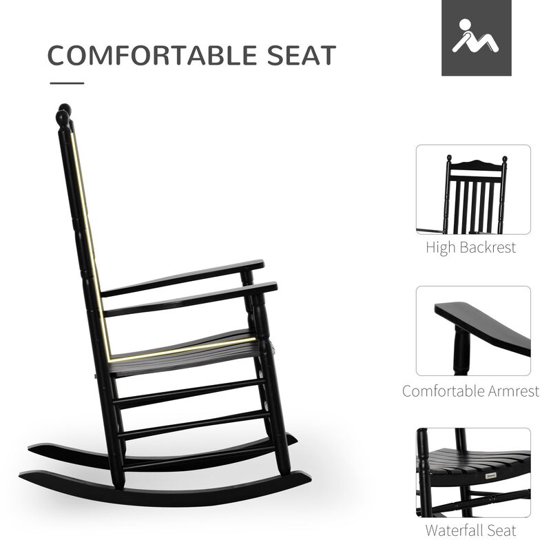 Black Porch Rocker: High-Back Wooden Indoor/Outdoor Rocking Chair
