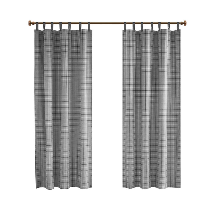 Gracie Mills Brianna Rustic Plaid Faux Leather Tab Top Curtain Panel