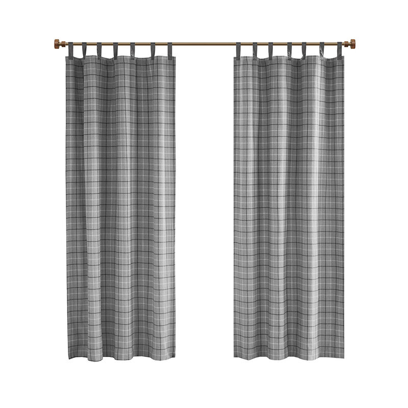 Gracie Mills Brianna Rustic Plaid Faux Leather Tab Top Curtain Panel