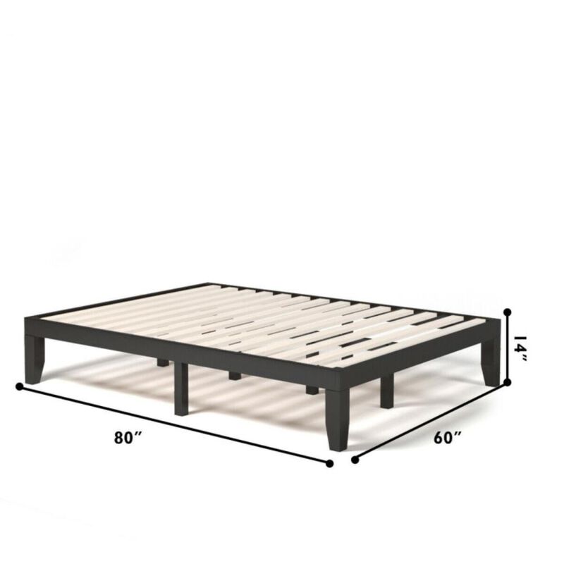 Hivvago 14 Inch Queen Size Rubber Wood Platform Bed Frame with Wood Slat Support