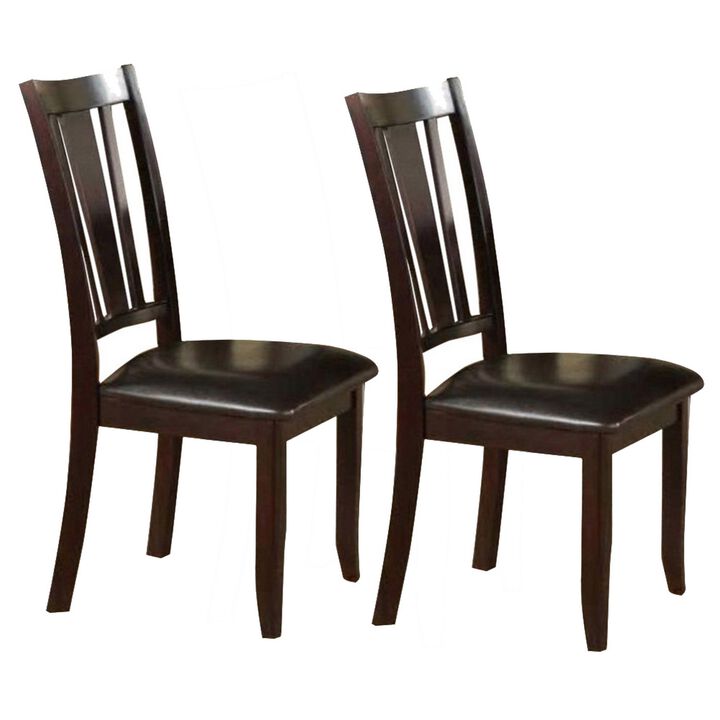Contemporary Rubber Wood Dining Chair With Upholstered Seat, Set Of 2,Brown-Benzara