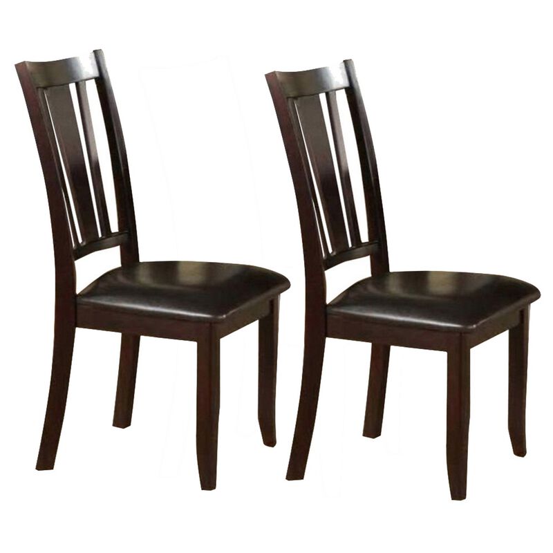 Contemporary Rubber Wood Dining Chair With Upholstered Seat, Set Of 2,Brown-Benzara