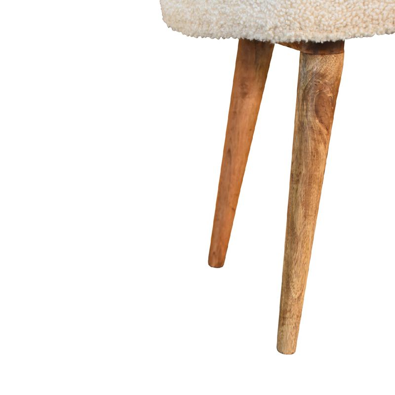 Solid Wood oak-ish Boucle Cream Nordic Bench
