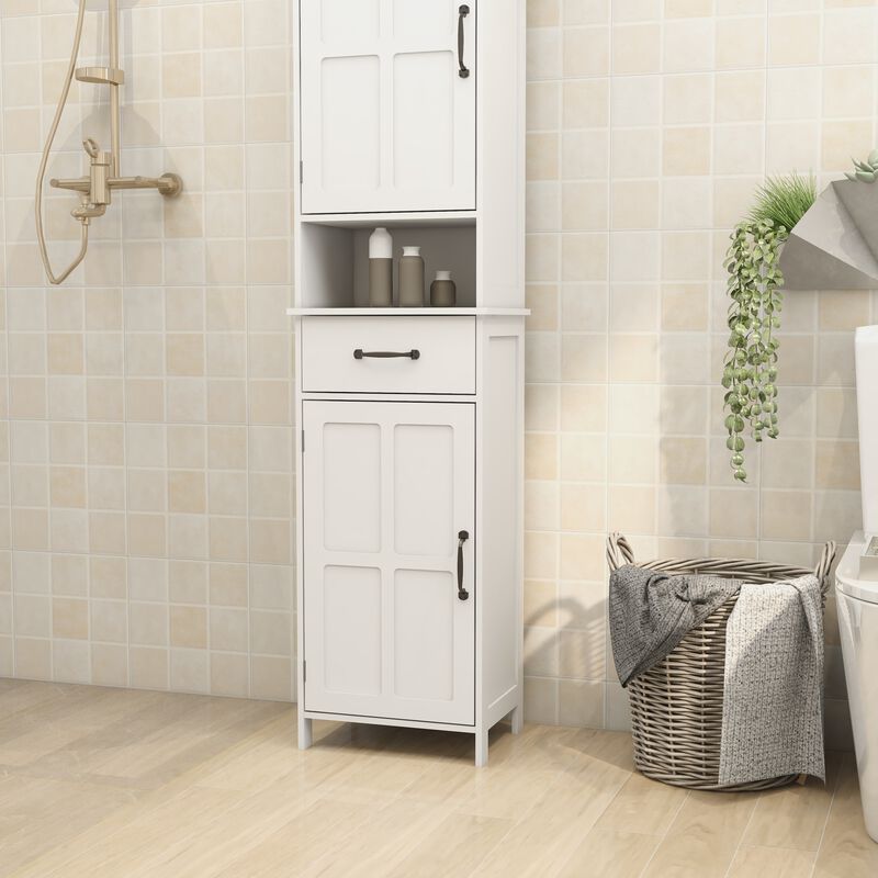 15.75 in. W. x 11.81 in. D x 64.96 in. H White Freestanding Linen Cabinet