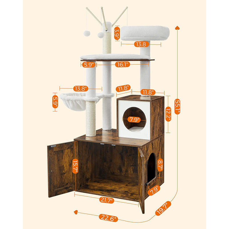 Cat Tree with Litter Box Enclosure and Multi-Level Perches