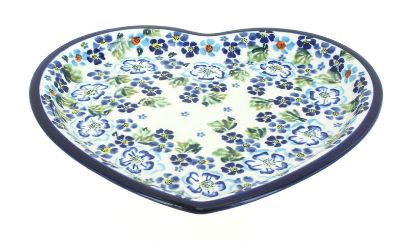 Blue Rose Polish Pottery Mosaic Flower Heart Plate