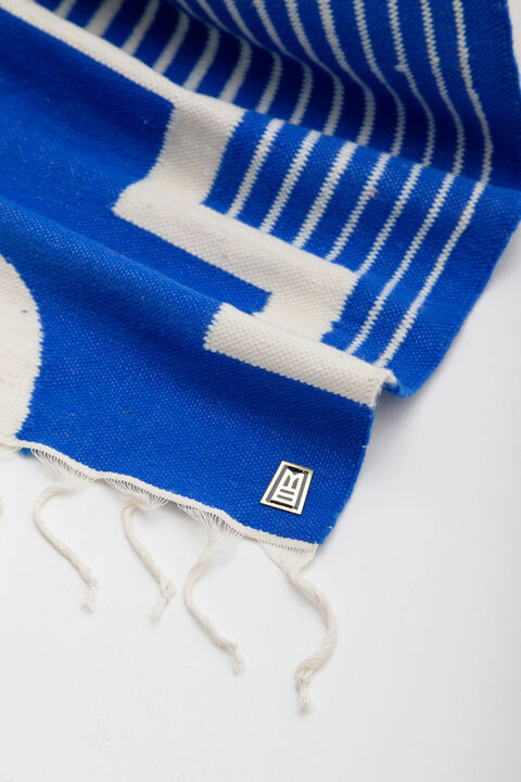 CENTRO Sheep Wool Handwoven Tapestry, Aged Bronze Wall Mount, Lapis Blue & Ivory