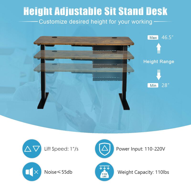 48-inch Electric Height Adjustable Standing Desk with Control Panel