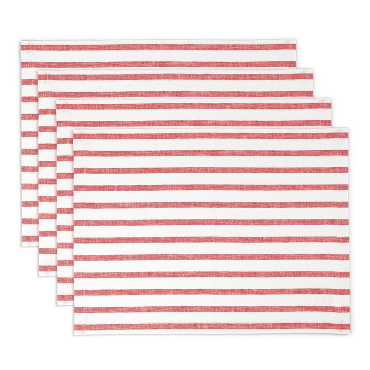 Solino Home 100% Pure Linen 14 x 19 Inch Placemats Set of 4 | Madison Stripe