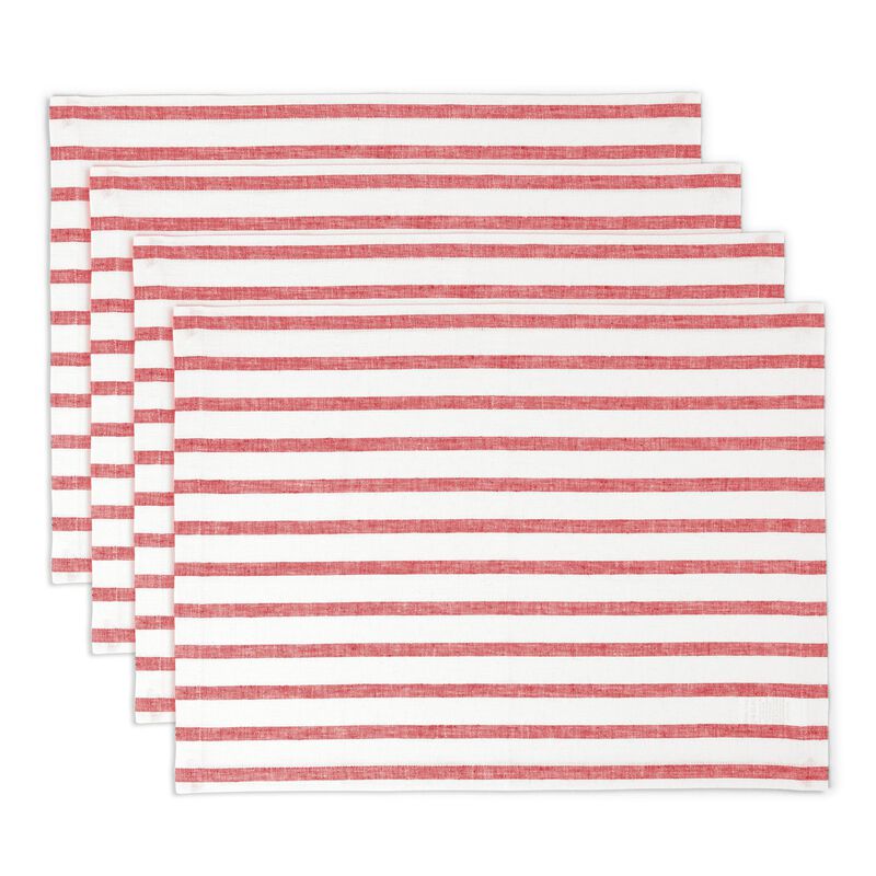 Solino Home 100% Pure Linen 14 x 19 Inch Placemats Set of 4 | Madison Stripe