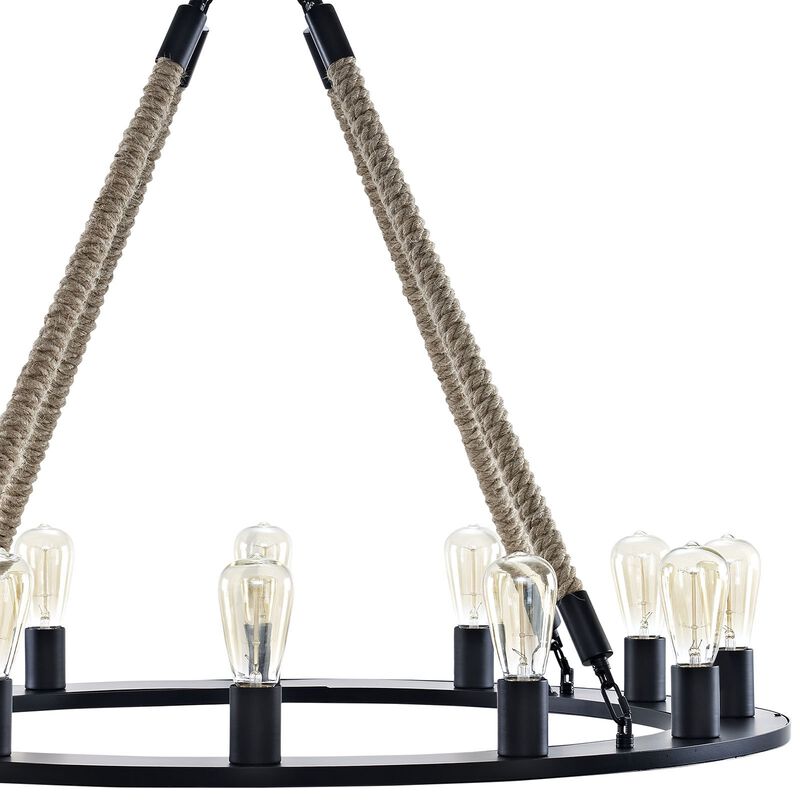Modway Encircle Rope and Steel Metal 12-Light Pendant Round Chandelier in Brown