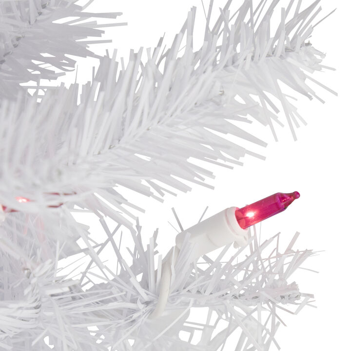 Pre-Lit Geneva White Spruce Artificial Christmas Wreath  24-Inch  Pink Lights