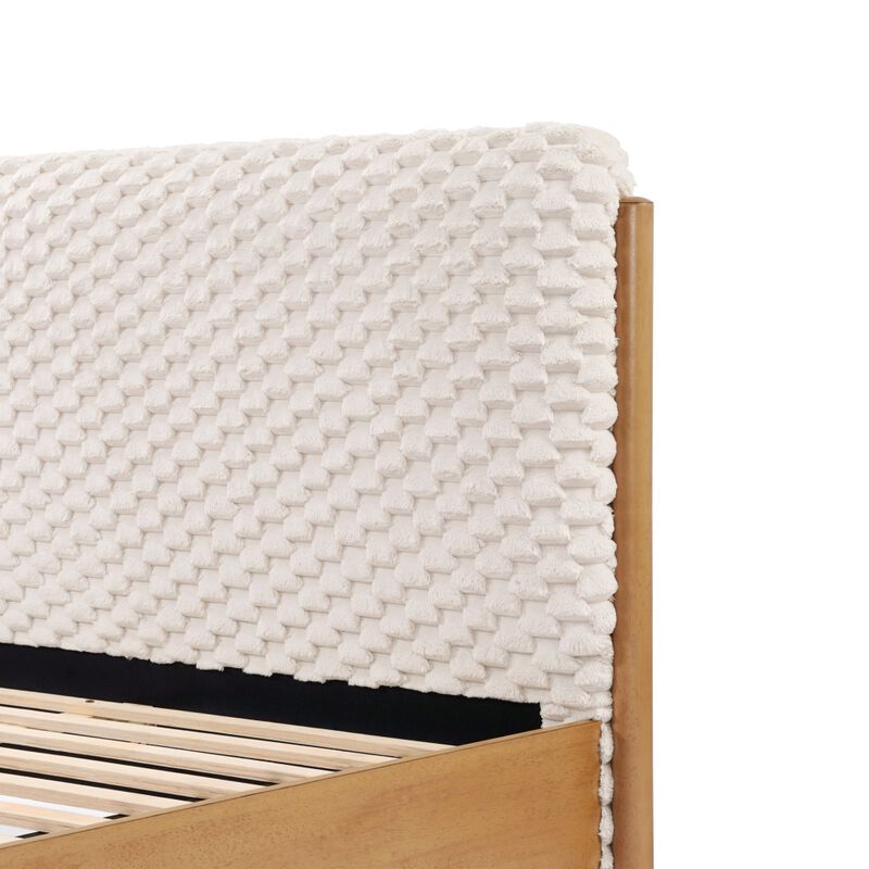 LuxenHome Quilted Upholstered Headboard with Rubberwood Frame Platform Bed, Queen