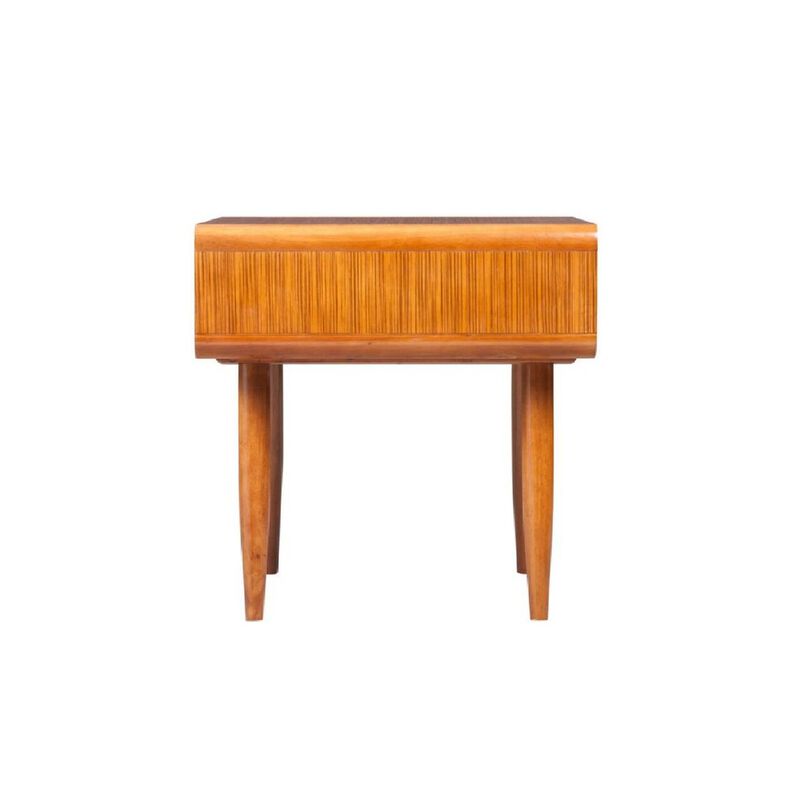 Rectangular Wooden End Table with Open Shelf and Splayed legs, Brown-Benzara
