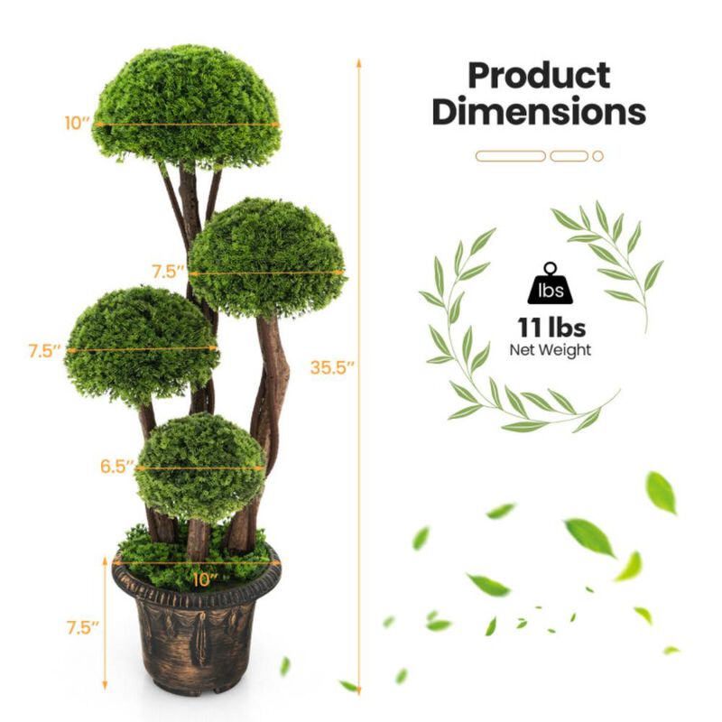 Hivvago 3 Feet Decorative Artificial Cedar Topiary Tree with Rattan Trunk