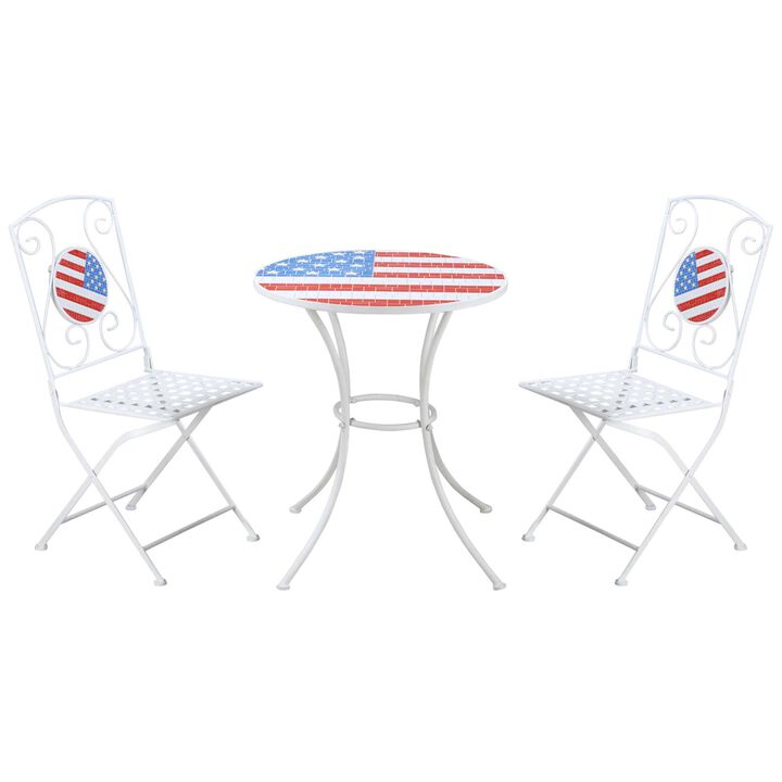 White Patriotic Bistro: 3-Piece American Flag Mosaic Folding Set
