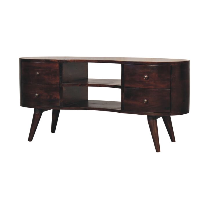 Light Walnut Wave  Solid Wood 4 Drawers Entertainment Unit