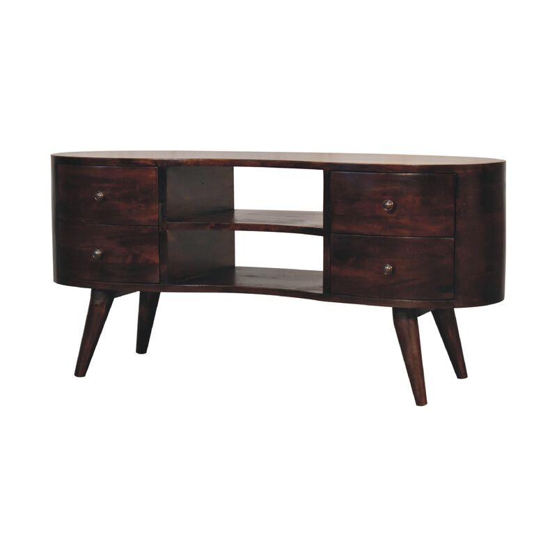 Light Walnut Wave  Solid Wood 4 Drawers Entertainment Unit