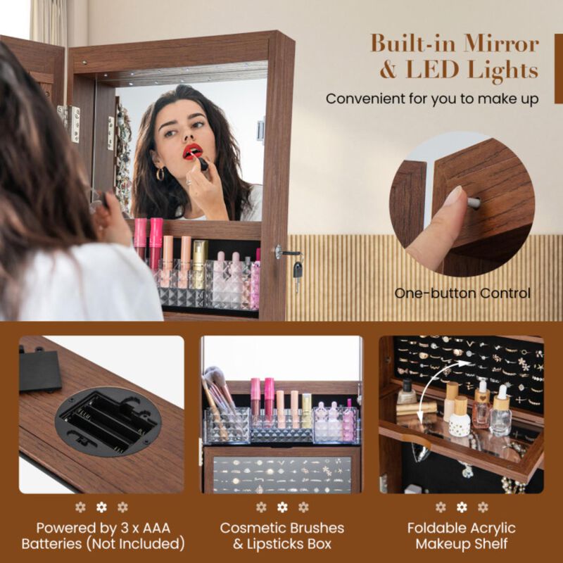 Hivvago Lockable 360� Swivel Jewelry Cabinet with Full-Length Mirror LED Lights