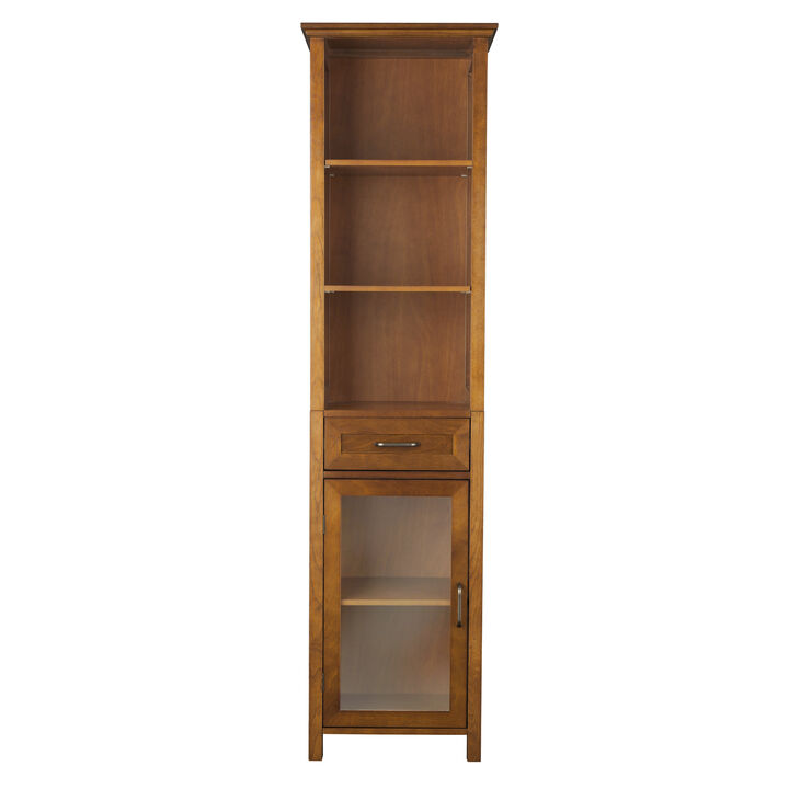 Teamson Home Avery Linen Cabinet with 1 Drawer and 3 open shelves - Wood veneer with Oil Oak finish
