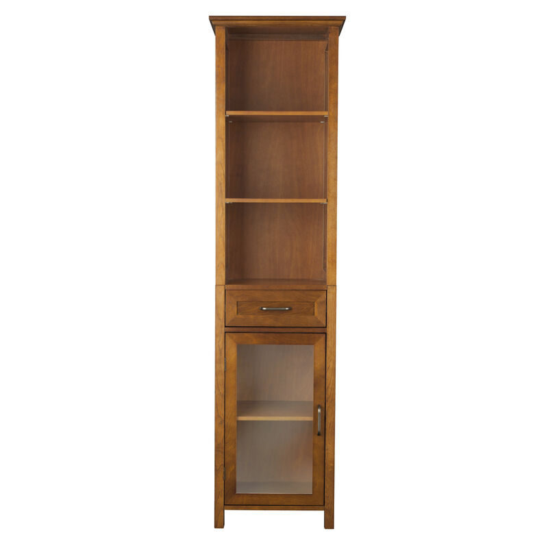 Teamson Home Avery Linen Cabinet with 1 Drawer and 3 open shelves - Wood veneer with Oil Oak finish
