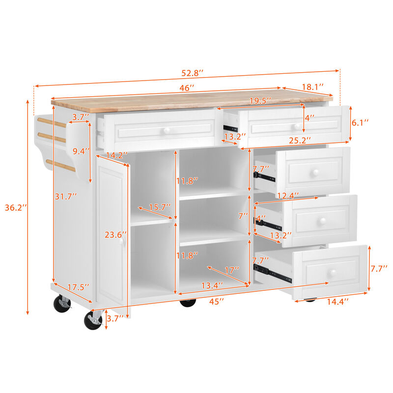 Streamdale Rolling Kitchen Cart With Rubber Wood Desktop And 5 Draws