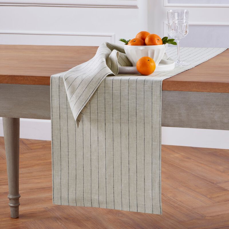 Solino Home 100% Pure Linen Table Runner | Pinstripe
