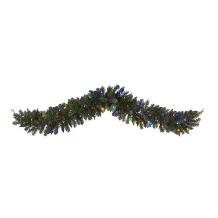 Hivvago 6' Flocked Artificial Christmas Garland with 50 Multicolored LED Lights and Berries
