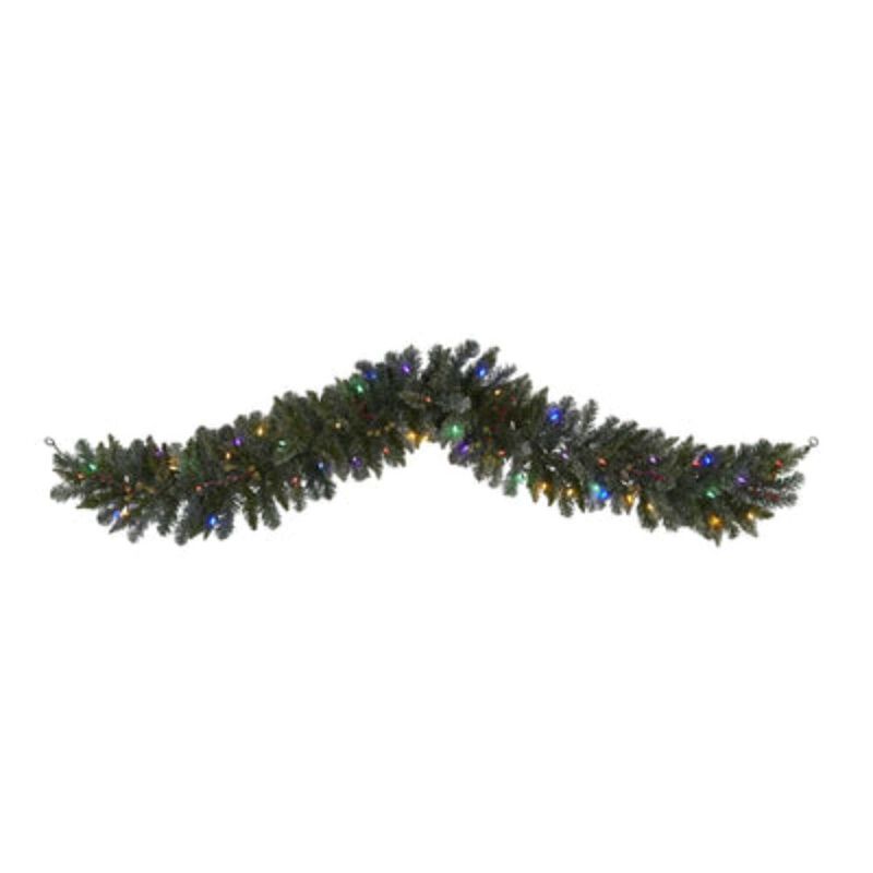 Hivvago 6' Flocked Artificial Christmas Garland with 50 Multicolored LED Lights and Berries