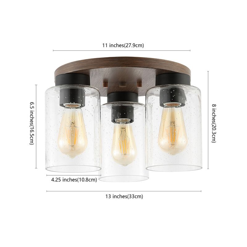 Nola 3-Light Bohemian Farmhouse Iron/Seeded Glass LED Semi Flush Mount