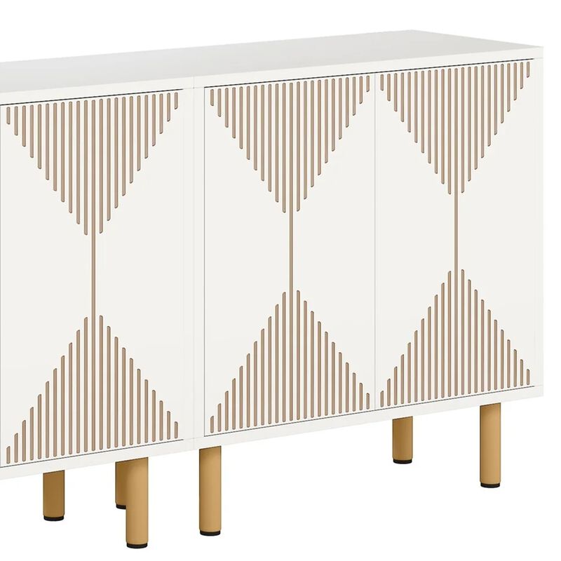 Serving Buffet Cabinet Sideboard Console, 59 Inch 4 Doors, Gold Legs - Benzara