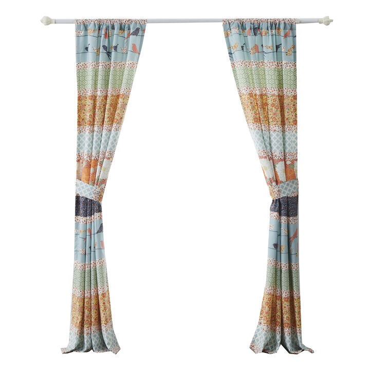 Nite Set of 2 Microfiber Window Curtains, Floral and Striped, Multicolor - Benzara