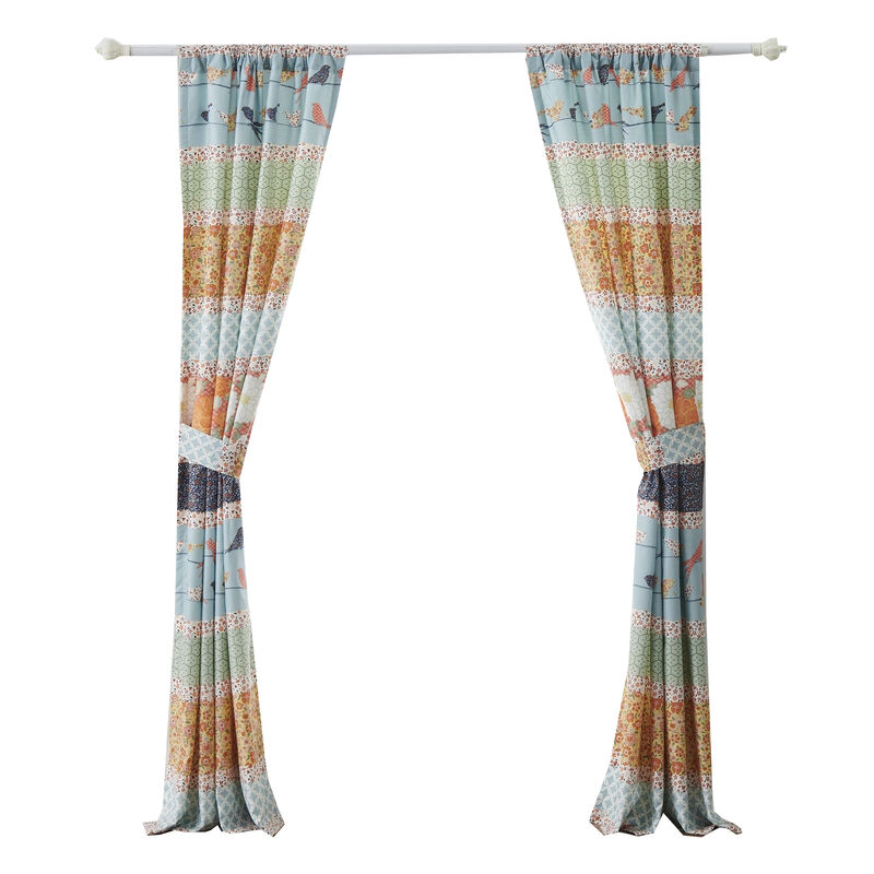 Nite Set of 2 Microfiber Window Curtains, Floral and Striped, Multicolor - Benzara