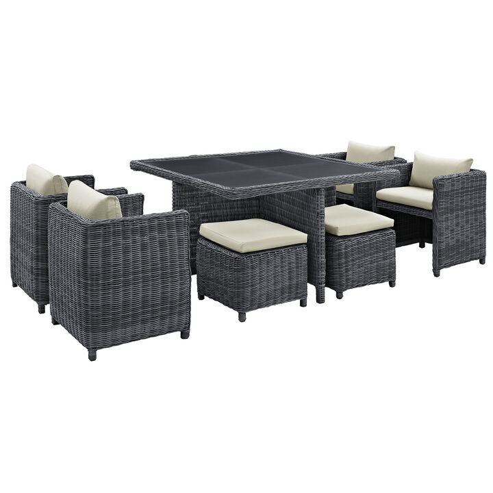 Summon 9 Piece Outdoor Patio Sunbrella Dining Set - Antique Canvas Beige