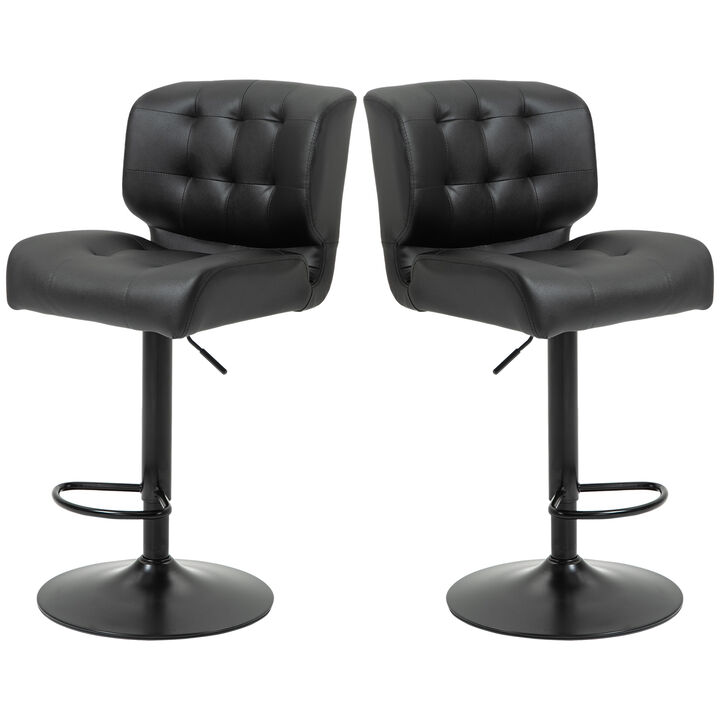HOMCOM Bar Height Bar Stools Set of 2 with Adjustable Seat, Thick Padded Cushion and Metal Footrest for Home Bar, Black