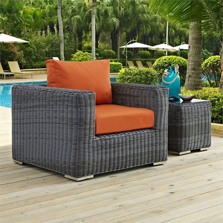 Modway Summon Wicker Rattan Outdoor Patio Sunbrella Armchair in Canvas Tuscan