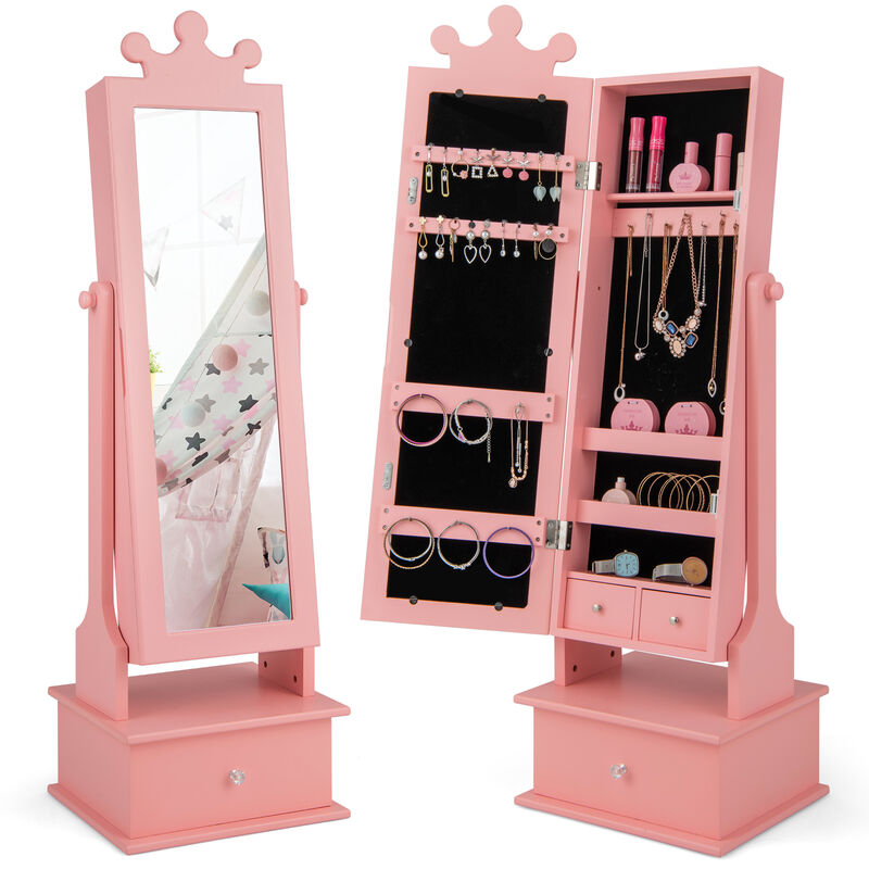 2-in-1 Kids Play Jewelry Armoire with Full Length Mirror and Drawers