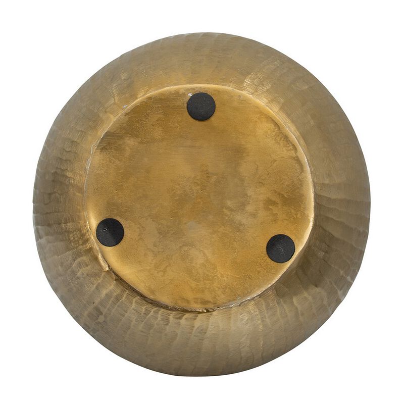 Kria 13 Inch Modern Vase, Curved Shape, Hammered Texture, Gold Metal Finish - Benzara