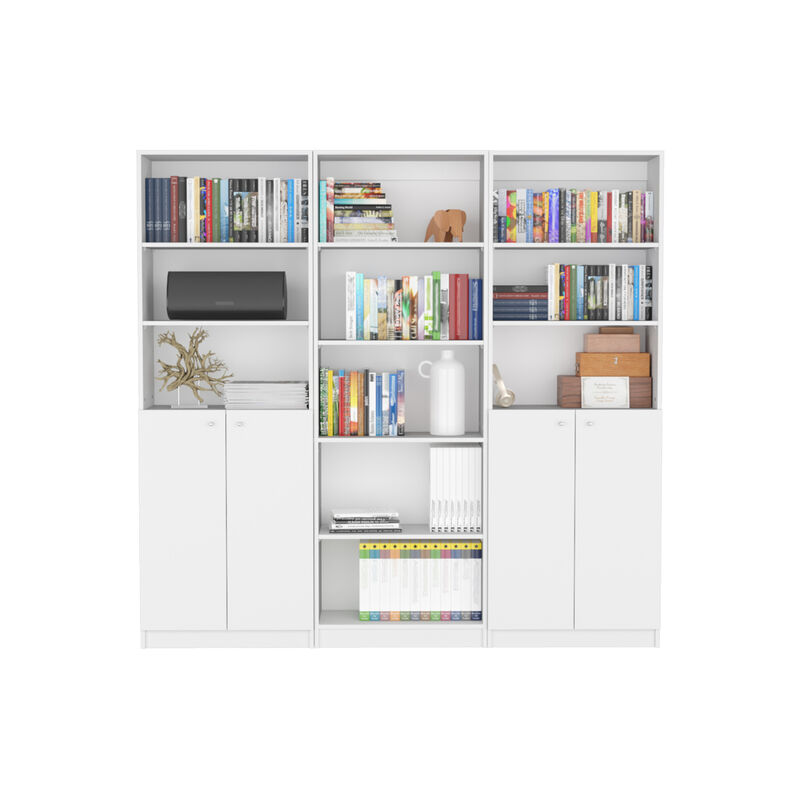 Salina 3 Piece Living Room Set With 3 Bookcases, White