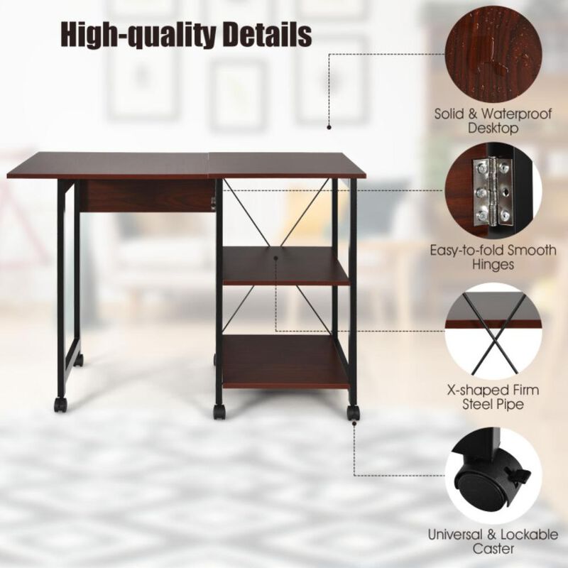 Hivvago Folding Writing Office Desk with Storage Shelves
