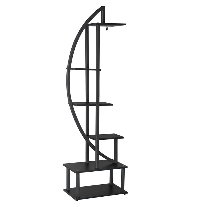6-Layer Half Moon Ironwood Flower Pot Stand for Garden, Patio & Balcony Decoration