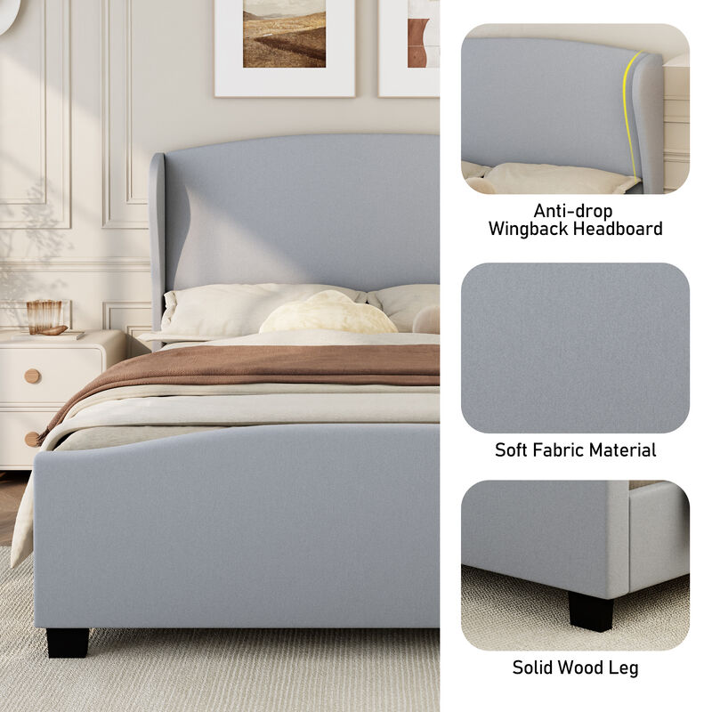 Merax High Headboard Wingback Linen Upholstered Platform Bed