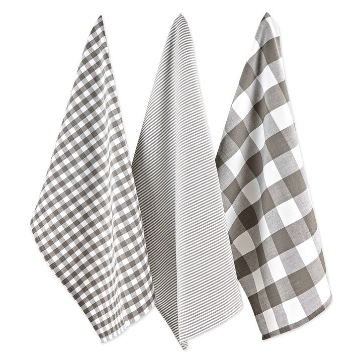 Set of 3 Assorted Gray and White Dish Towel  30"