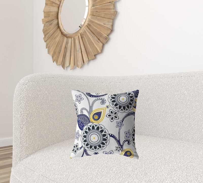 Hivvago 18"Navy White Floral Suede Zippered Throw Pillow