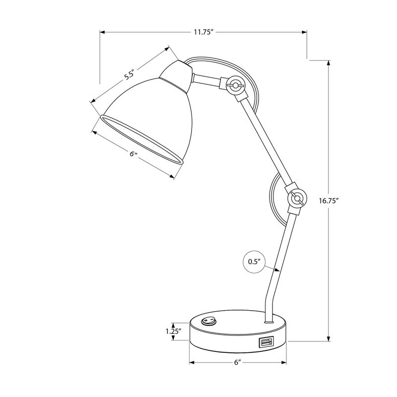 Monarch Specialties I 9659 - Lighting, 17"H, Table Lamp, Usb Port Included, Nickel Metal, Nickel Shade, Modern