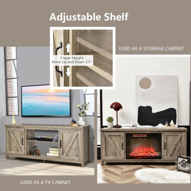 Hivvago 59 Inches TV Stand Media Console Center with Storage Cabinet-Natural
