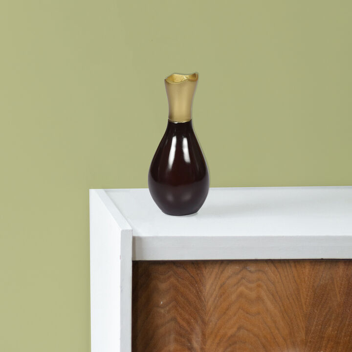 Aluminium-Casted Modern Decorative Flower Table Vase, Two Tone Brown and Gold 6.75 Inch